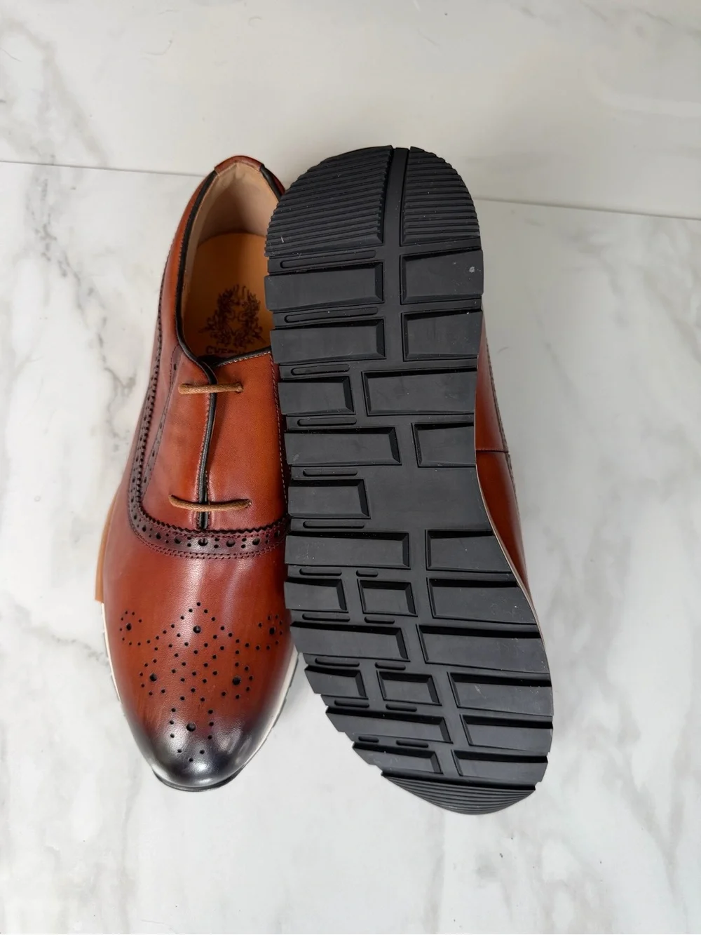 Men's Tan Burnished Wingtip Derby Shoes